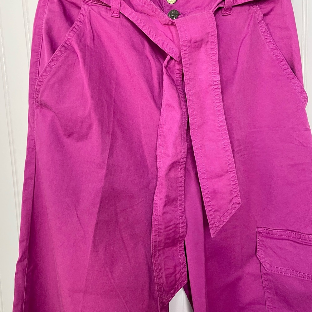 Veronica Beard Belisa Tie-Waist Wide-Leg Cargo Pant Bright Magenta Pink Size 30 - Picture 2 of 8